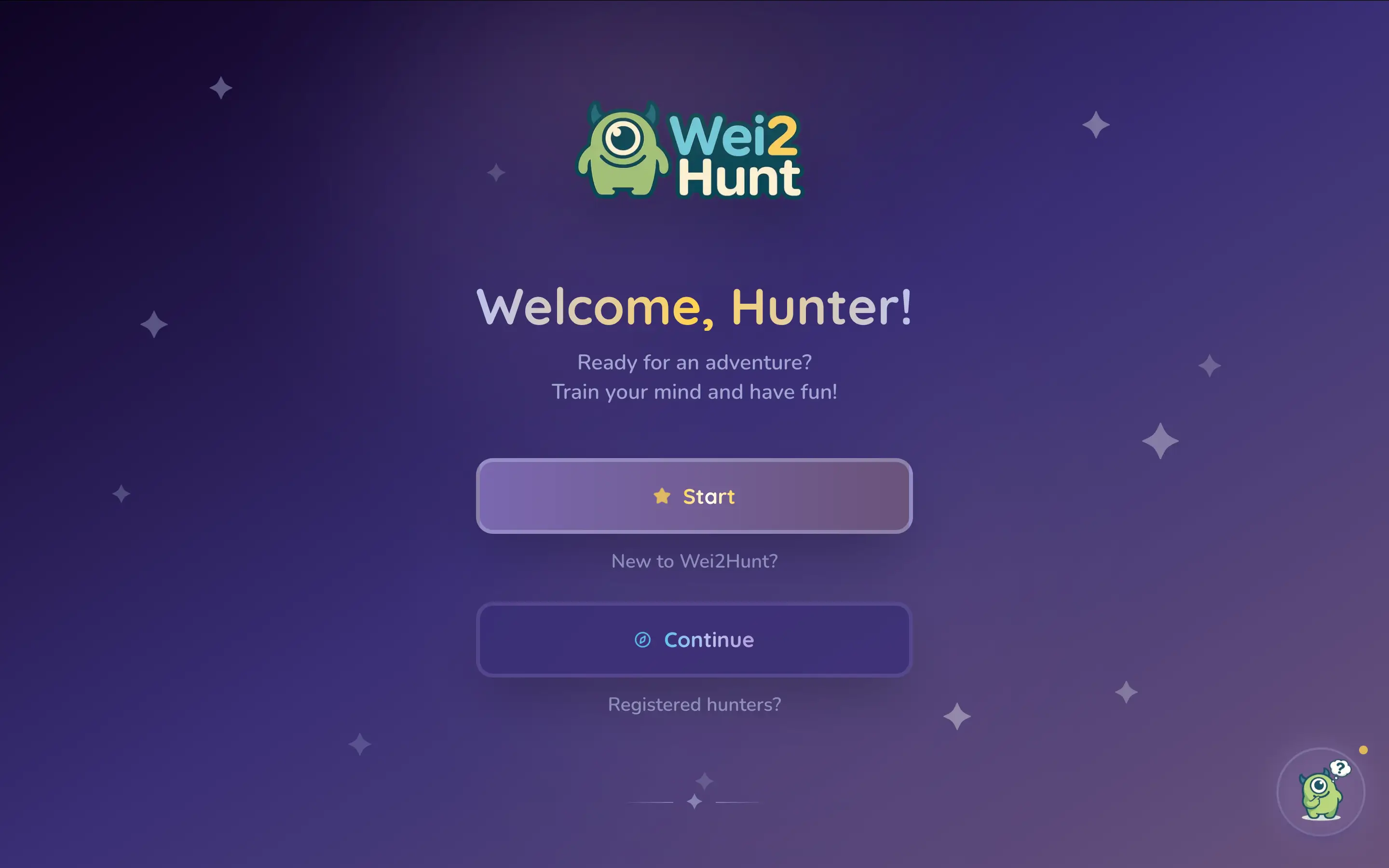 Wei2Hunt welcome screen